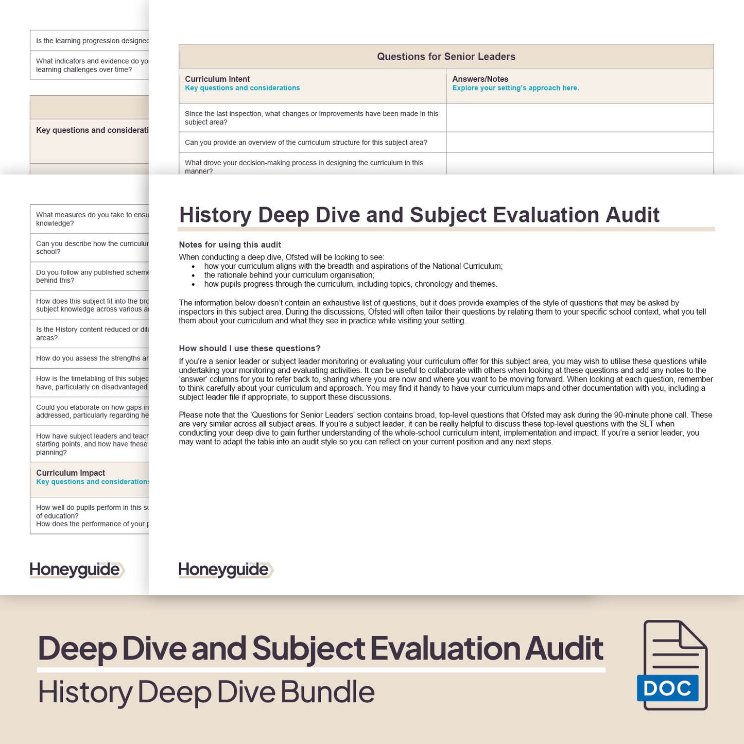 History Deep Dive and Subject Knowledge Bundle by Honeyguide School Leader Support