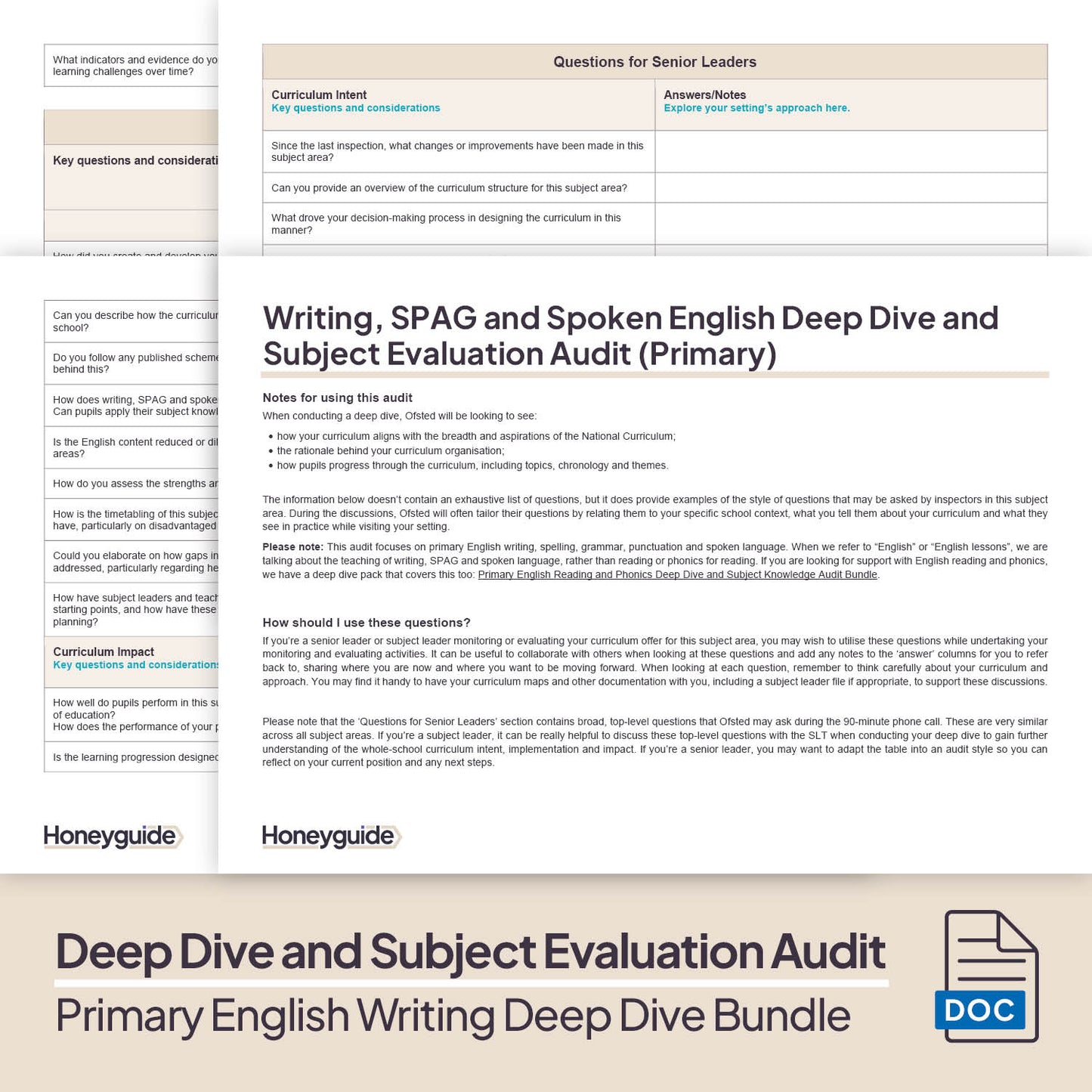 Primary English (Writing, SPAG and Spoken Language) Deep Dive Bundle by Honeyguide School Leader Support