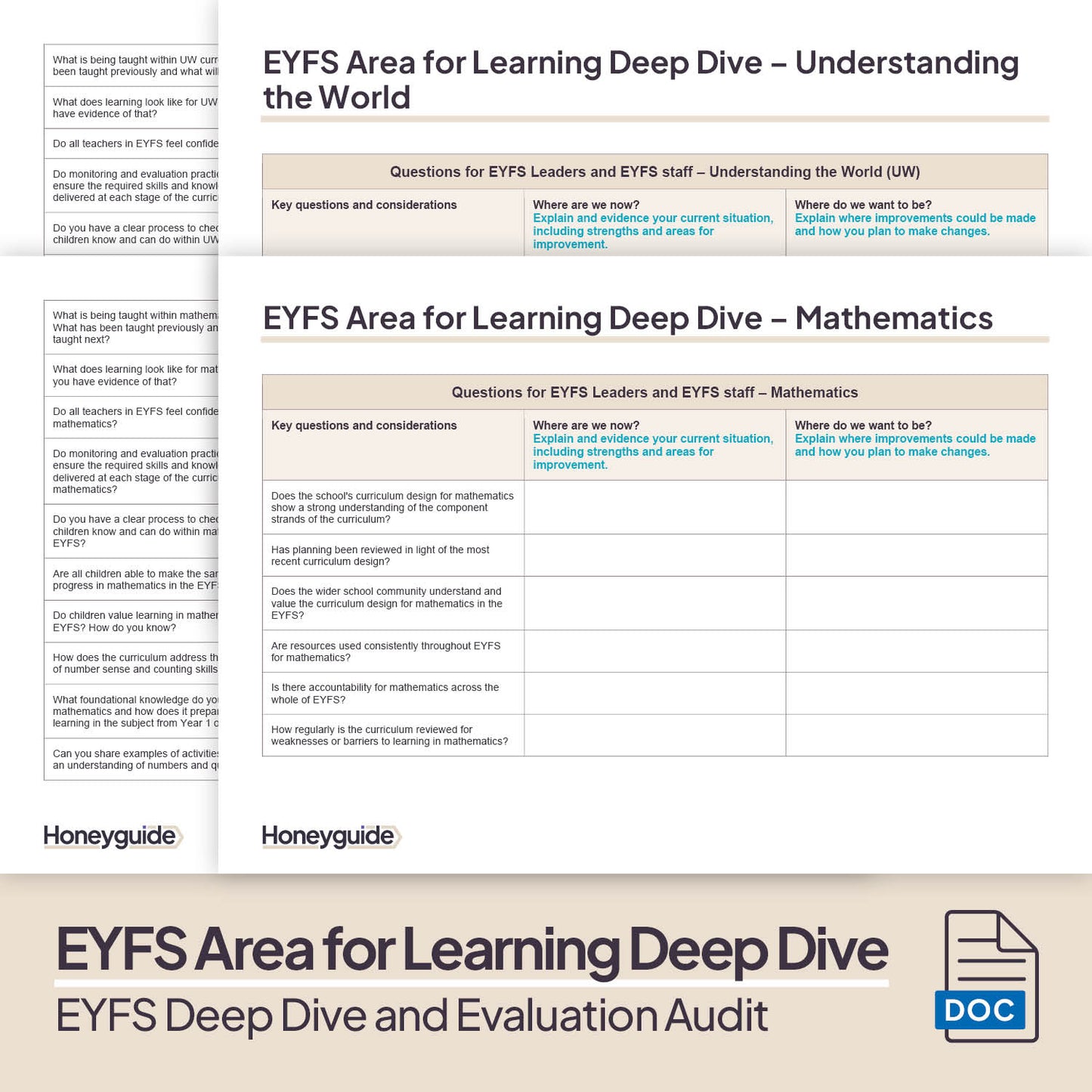 EYFS Deep Dive and Evaluation Audit Bundle - Honeyguide School Leader Support