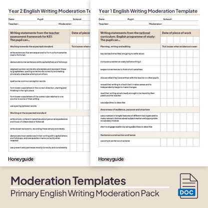 Primary English Writing Moderation Pack - Honeyguide School Leader Support