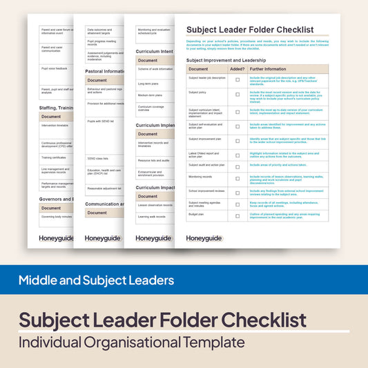 Subject Leader Folder Checklist Template