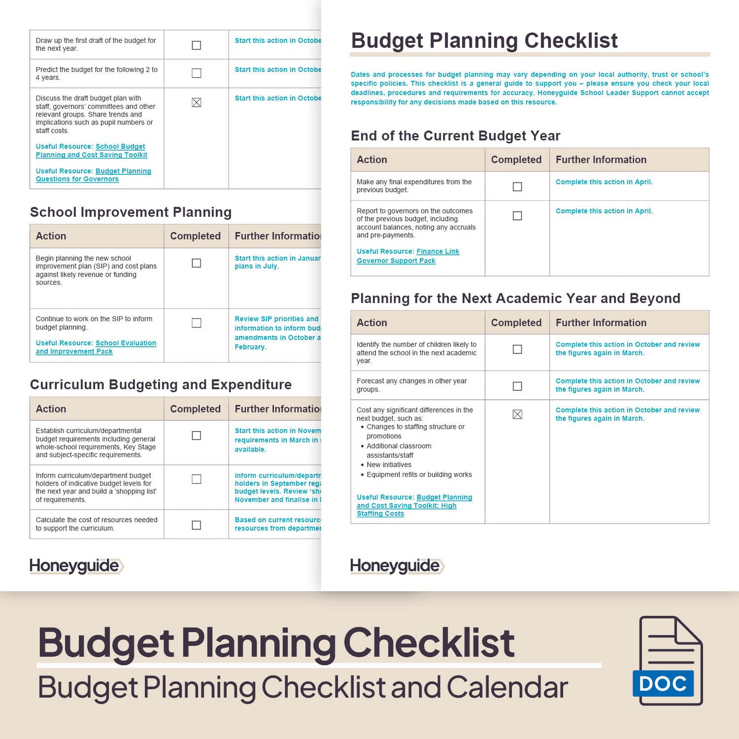 Budget Planning Checklist and Calendar