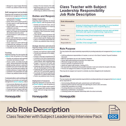 Class Teacher with Subject Leadership Interview Pack