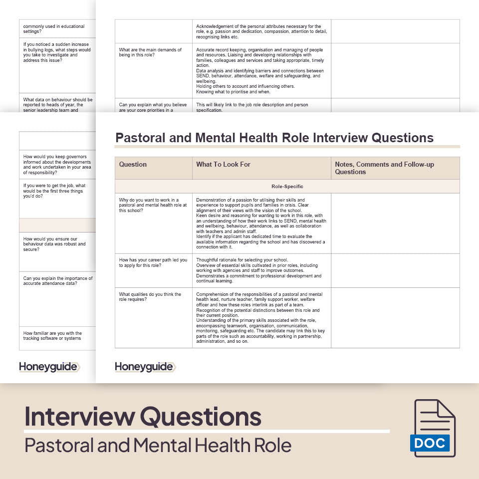 Pastoral and Mental Health Role Interview Pack