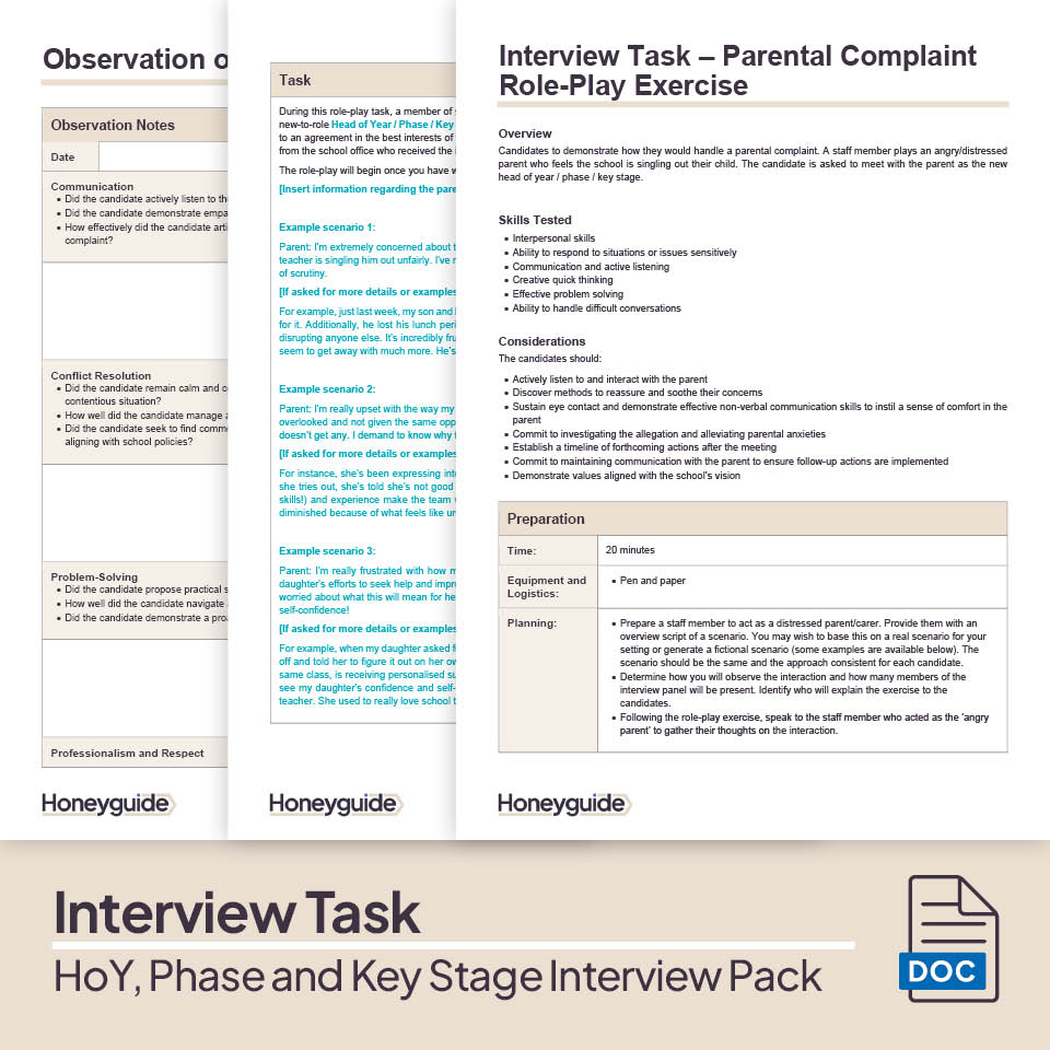 Head of Year, Phase and Key Stage Interview Pack